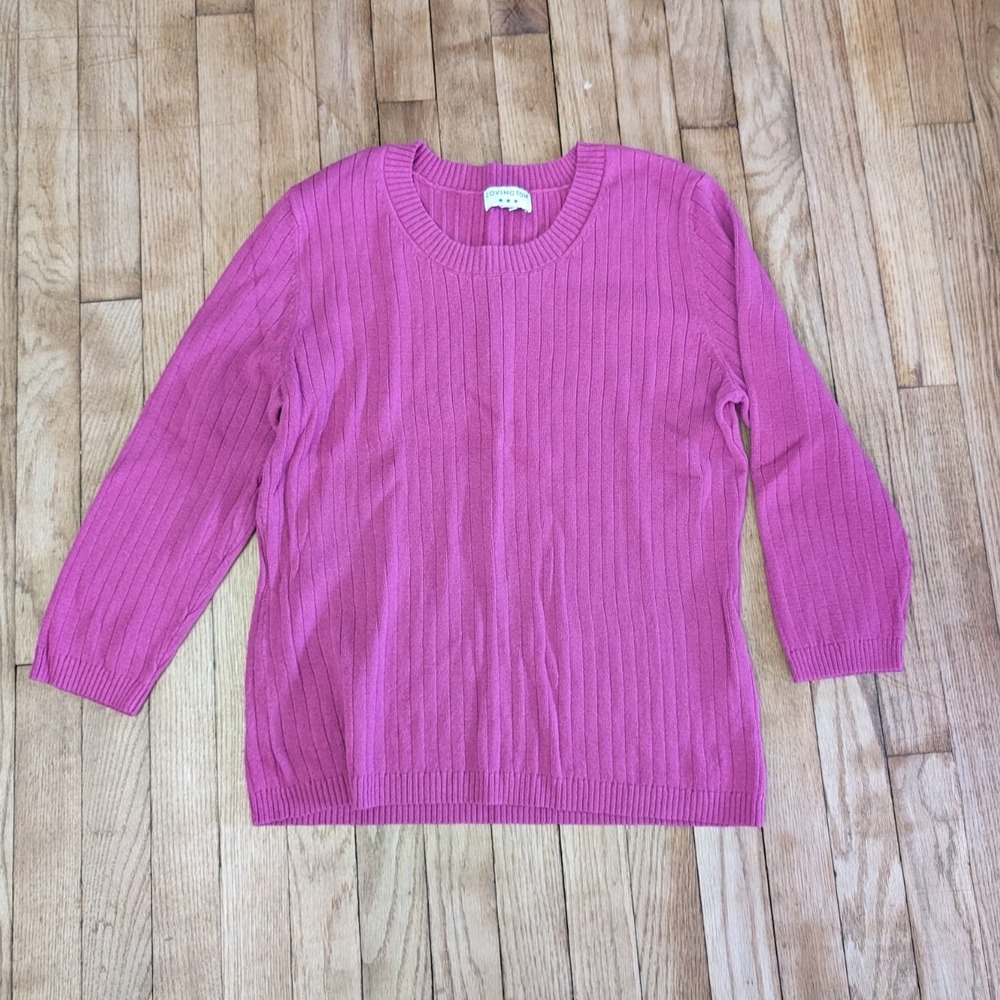 Covington Ribbed Knit Top Long Sleeve Crew Neck Pullover Sweater Pink‎ Womens L
